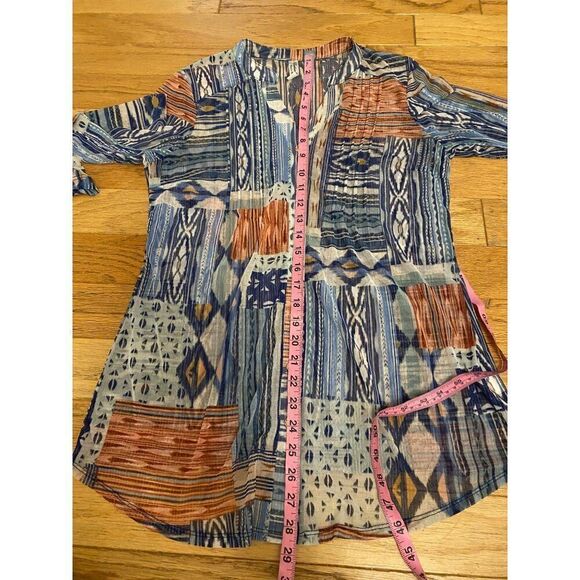 PerSeption Concept Women's Bohemian Sheer Patchwork Button-Down Blouse Sz Large - Picture 7 of 10